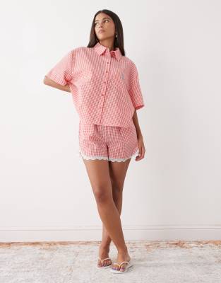 Noisy May - Kastiges Hemd aus Seersucker in Rot mit Vichy-Karos, Kombiteil