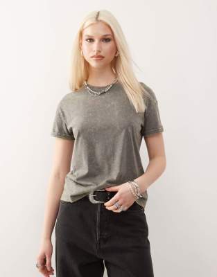 Noisy May - Kastiges T-Shirt in grau-grüner Waschung