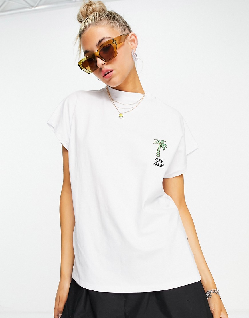 Noisy May keep palm motif T-shirt in white