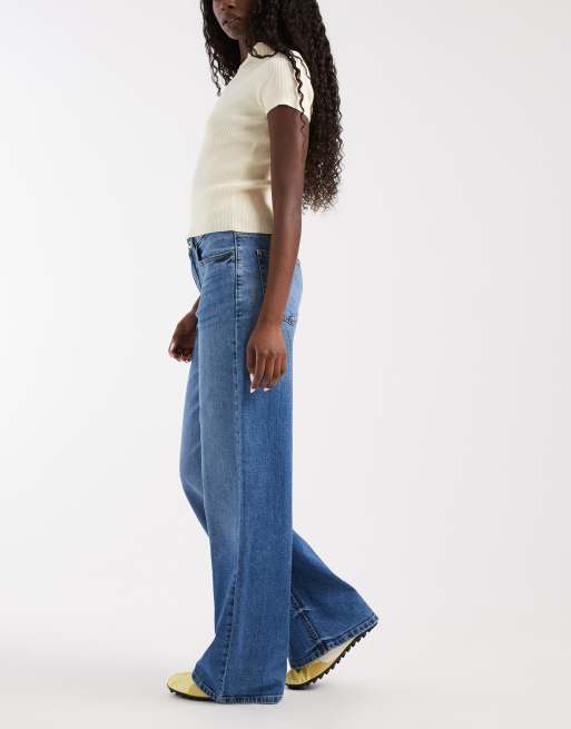Noisy May Kenzie jean large taille mi-haute en denim bleu moyen, 3 de 5