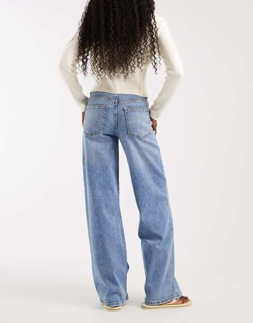 Noisy May Kenzie jeans med medelhög midja och vida ben i ljusblå denim, 2 av 5