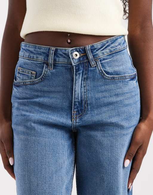 Noisy May Kenzie jeans med medelhög midja och vida ben i mellanblå denim, 5 av 5