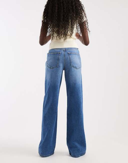 Noisy May Kenzie jeans med mellemhøj talje og brede ben i mellemblå denim, 2 af 5