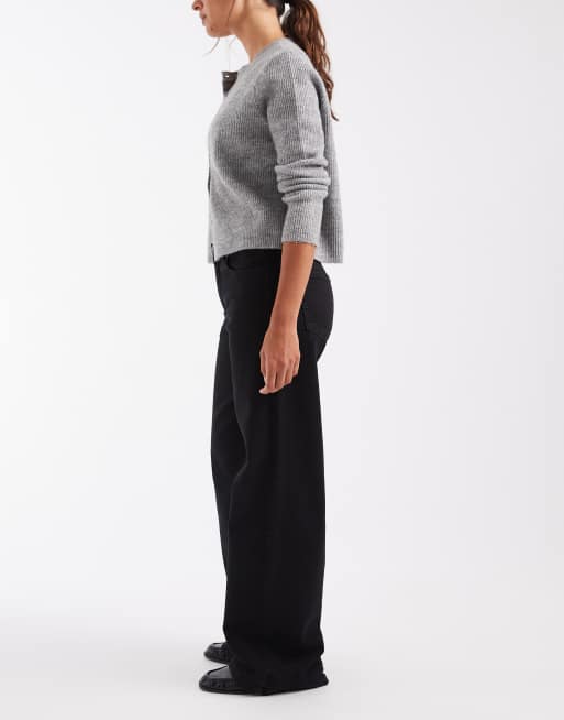 Noisy May Kenzie jeans med mellemhøj talje og brede ben i vasket sort, 3 af 5