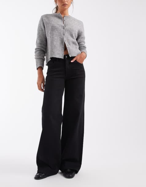 Noisy May Kenzie jeansy z szerokimi nogawkami, średni stan, washed black - view 1