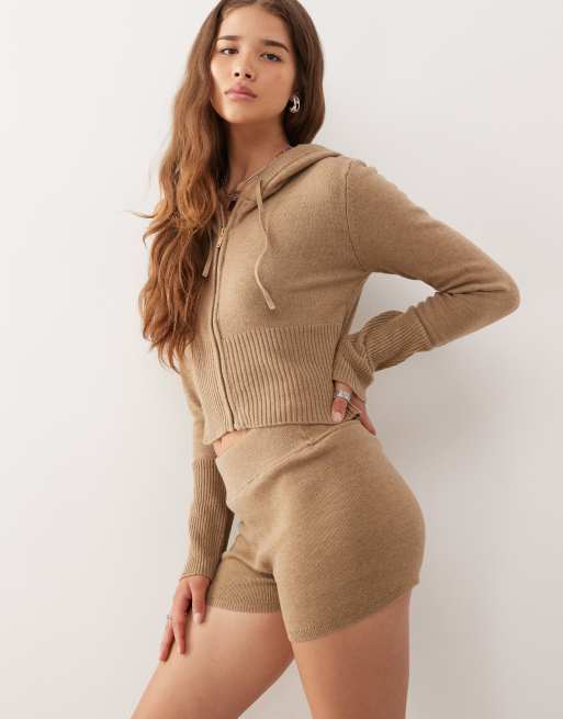 Noisy May knit mini shorts set