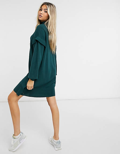 Noisy May knit sweater dress with high neck in dark green