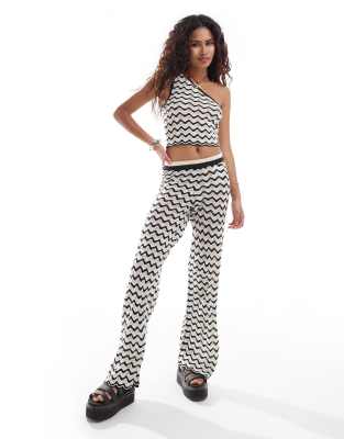 Noisy May Knit Wide Leg Pants In Black & White Wave - Part Of A Set