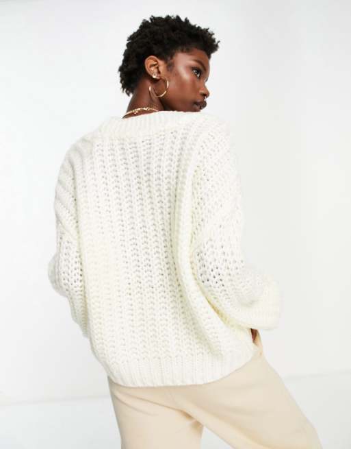 Noisy May knitted button up cardigan in cream ASOS