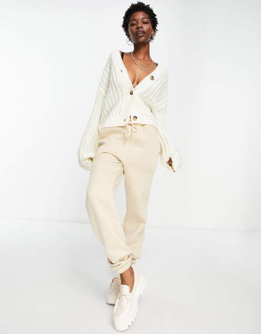 Noisy May knitted button up cardigan in cream ASOS