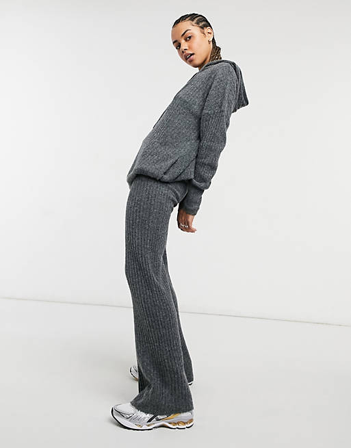 Noisy May knitted flares co-ord in dark grey