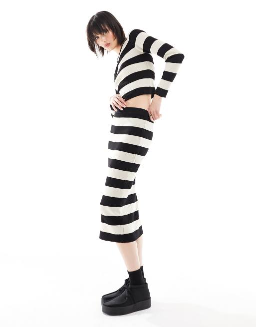 Noisy May knitted midi skirt in black & white stripe - part of a set