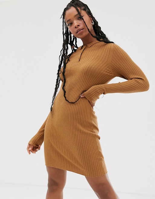 Noisy May knitted polo shirt dress in camel