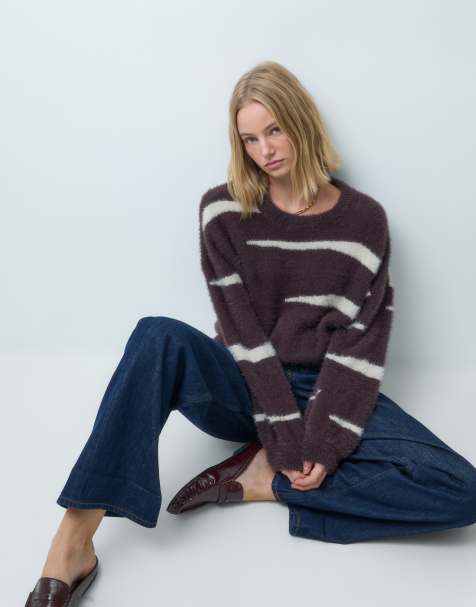 Noisy May knitted oversized sweater in brown abstract print - view 1