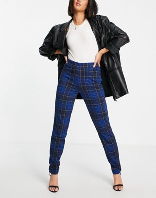 Noisy May knitted slim trousers in blue tartan check