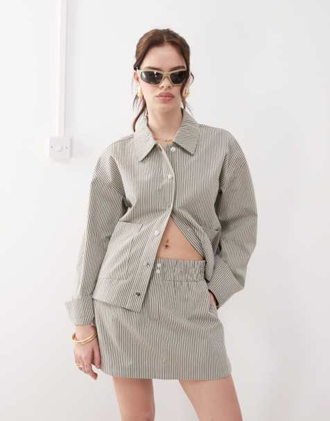 Noisy May shirt co-ord in grey stripe