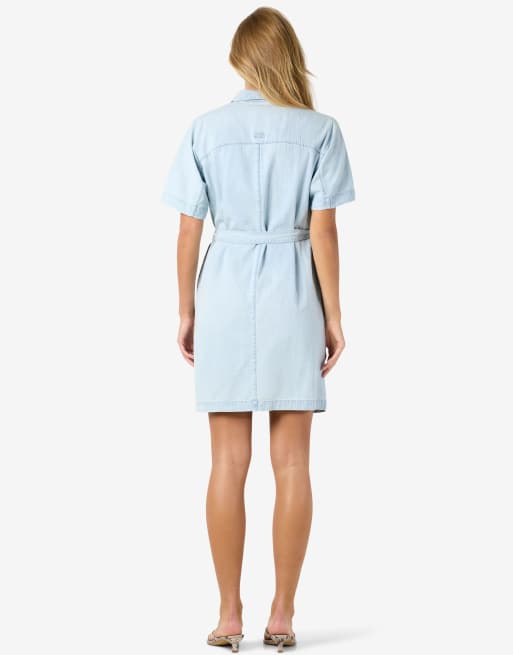 Noisy May kurzärmeliges Minikleid in hellblauem Denim, 3 von 7