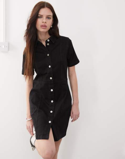 Noisy May – Kurzärmliges Mini-Jeanskleid in Schwarz - view 1