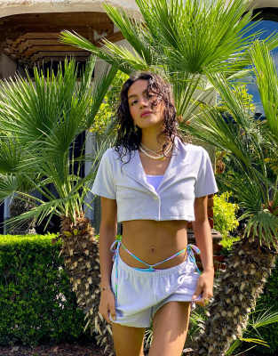 Noisy May towelling cropped beach shirt co-ord in lilac - ASOS Price Checker