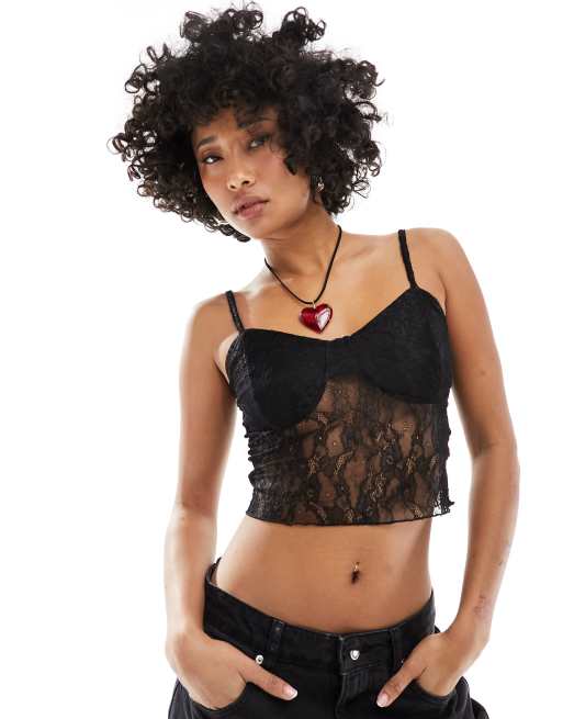 Black Lace Design Crop Top