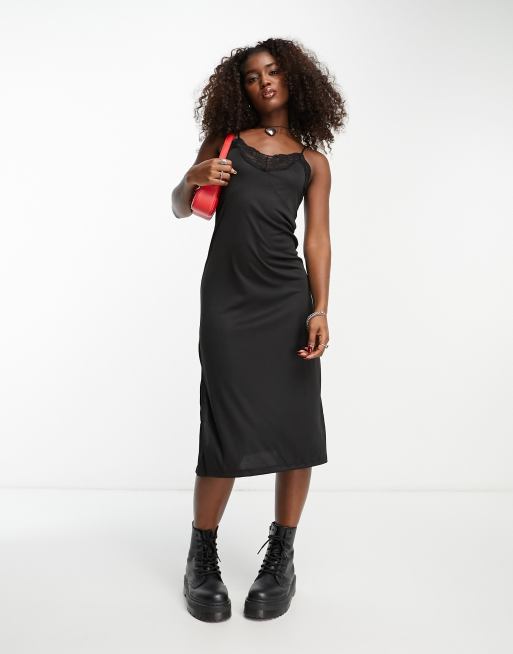 Noisy May lace detail cami midi dress in black, 4 of 4