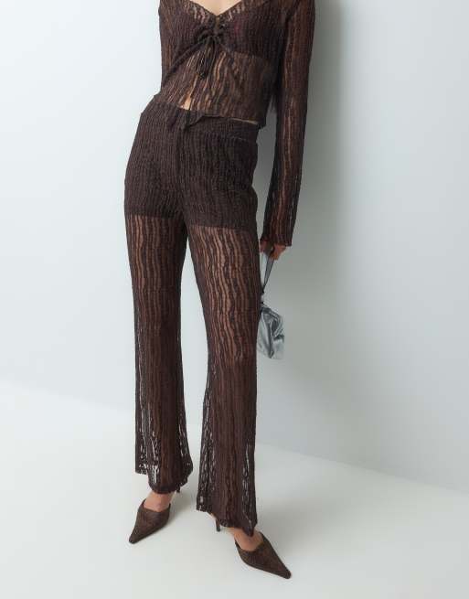 Noisy May lace pants co-ord in brown, 5 of 5