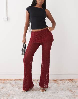 Noisy May Noisy May lace skirt over trousers in dark red