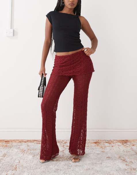 Noisy May lace skirt over trousers in dark red - view 1