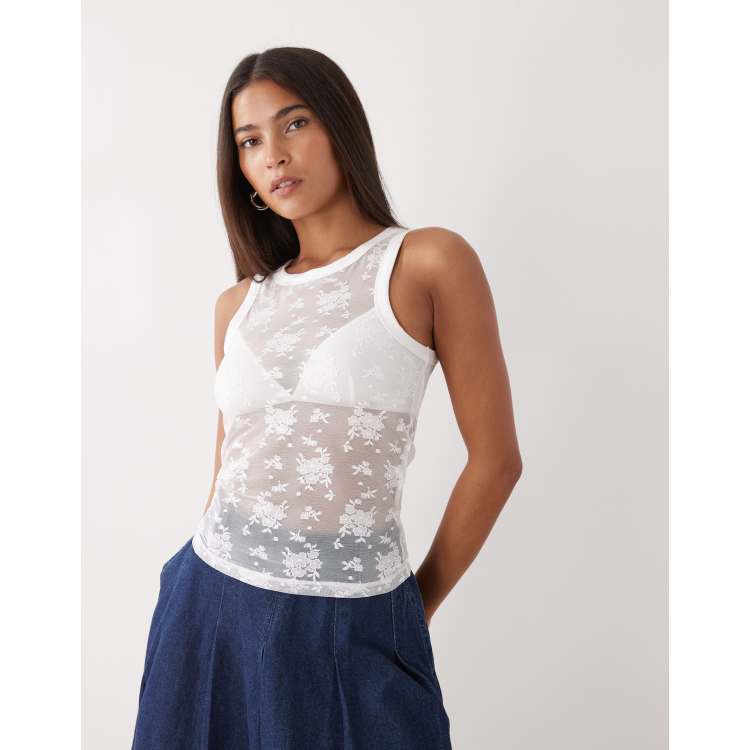 Noisy May lace tank top in white | ASOS