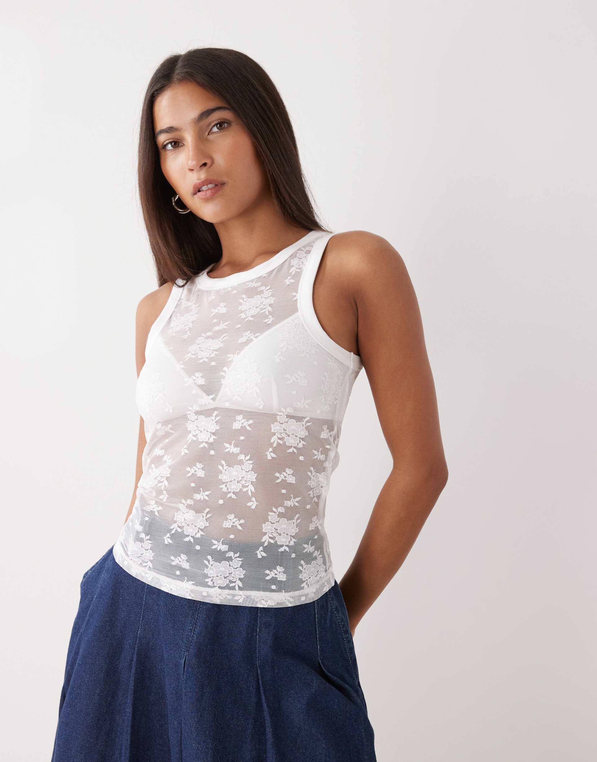 noisy may lace tank top in white
