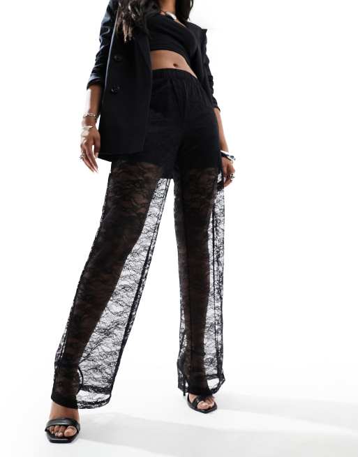 Noisy May lace wide leg pants in black