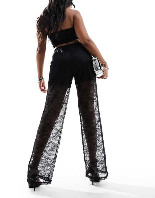 Black Lace Wide Leg Trousers