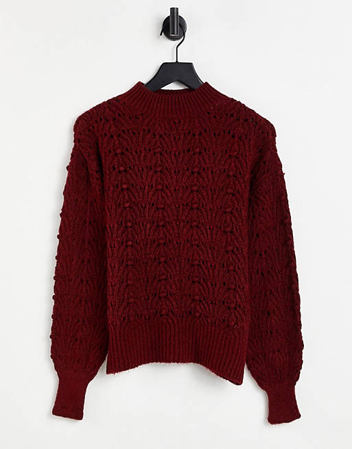Noisy May lami long sleeve loose knit jumper in red