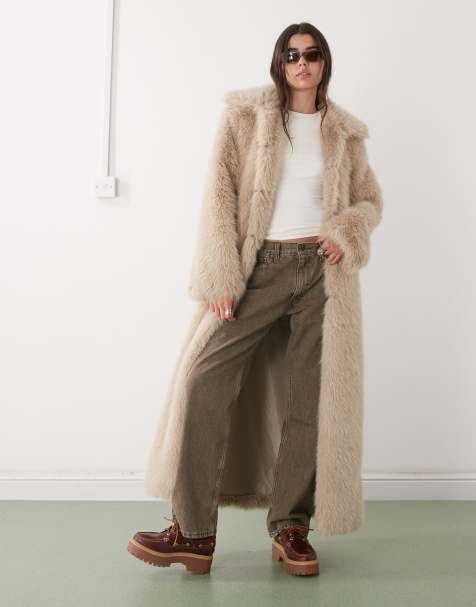 Noisy May - Lang beige frakke i imiteret pels - view 1