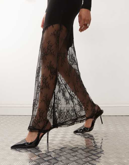 Noisy May – Langärmliges Maxikleid in Schwarz mit Schwalbenschwanz-Rock- aus Spitzenstoff, 2 von 4