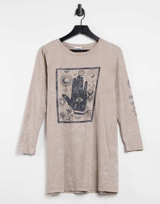 Noisy May – Langärmliges Oversize-Shirt mit Sternbildgrafik in verwaschenem Stein