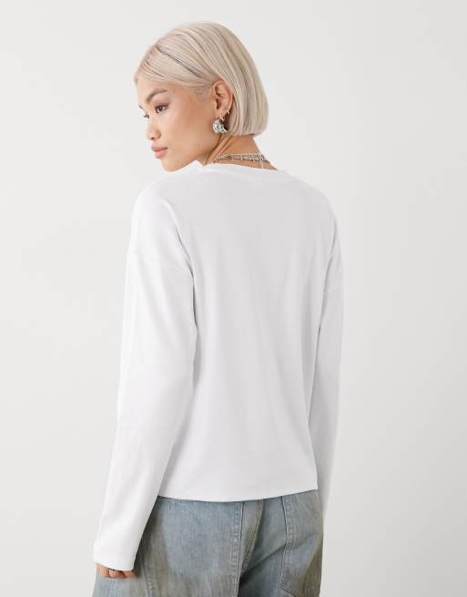 Noisy May – Langärmliges Regular Fit T-Shirt in Weiß, 4 von 4