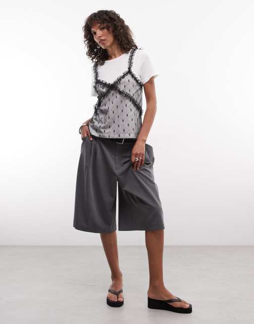 Noisy May layered t-shirt with lace detailing in white, 3 of 4
