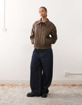 Noisy May Leather Jacket In Brown