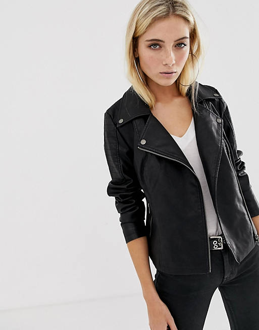 Noisy May leather look jacket in black