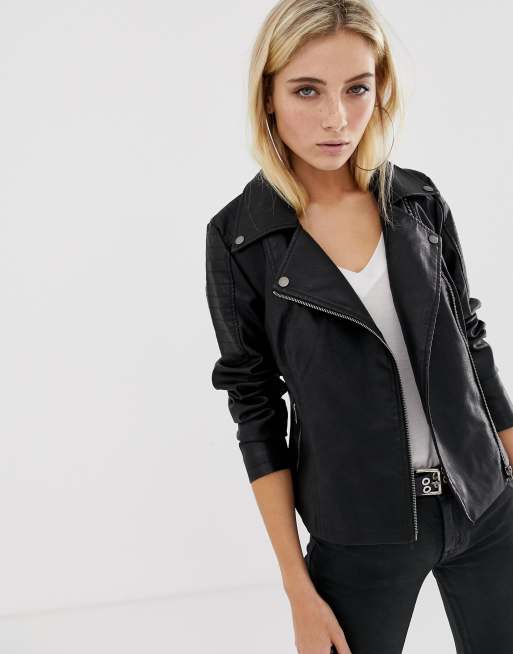 Noisy May leather look jacket in black | ASOS