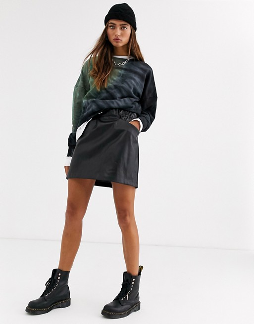 Noisy May leather look mini skirt with pocket detail in black
