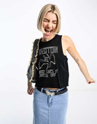 Noisy May Led Zeppelin Cropped Tank Top In Black