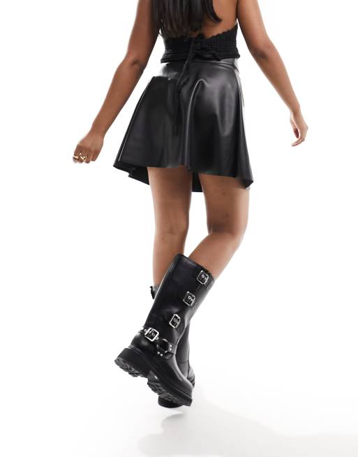 Noisy May – Lederrock aus schwarzem Kunstleder mit hohem Bund ASOS