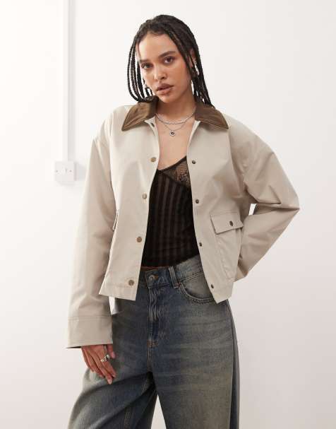 Noisy May – Leichte Barn-Jacket in Steinbeige mit Kontrastkragen - view 1