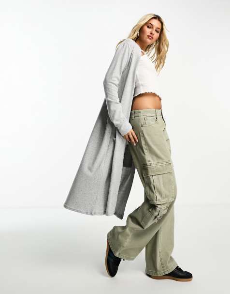 Noisy May – Leichte, lang geschnittene Strickjacke in Grau - view 1