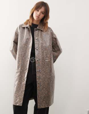 Noisy May - Leichter Oversize-Trenchcoat mit Leopardenmuster-Schwarz