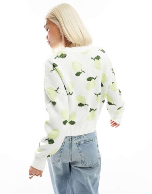 Noisy May lemon print jumper in cream ASOS