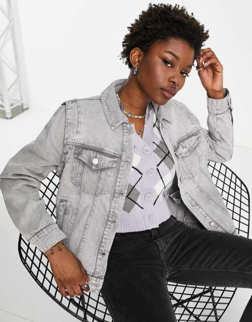 Noisy May leonie girlfriend denim jacket in light grey denim