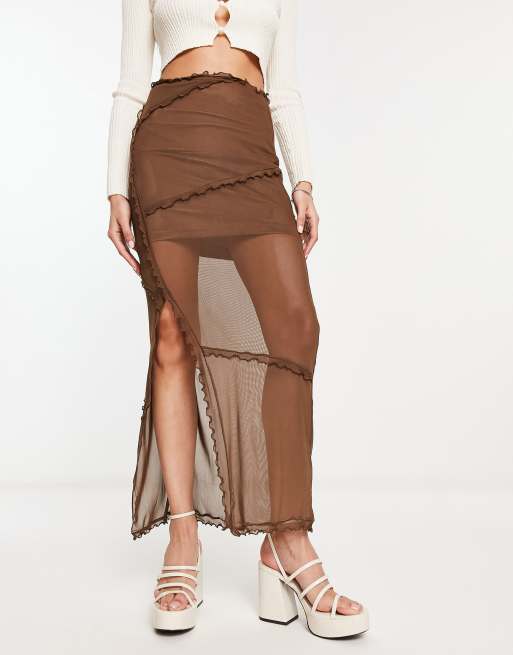 Chokolate Layered Mesh Skirt With Bow & Elastic Waist Black